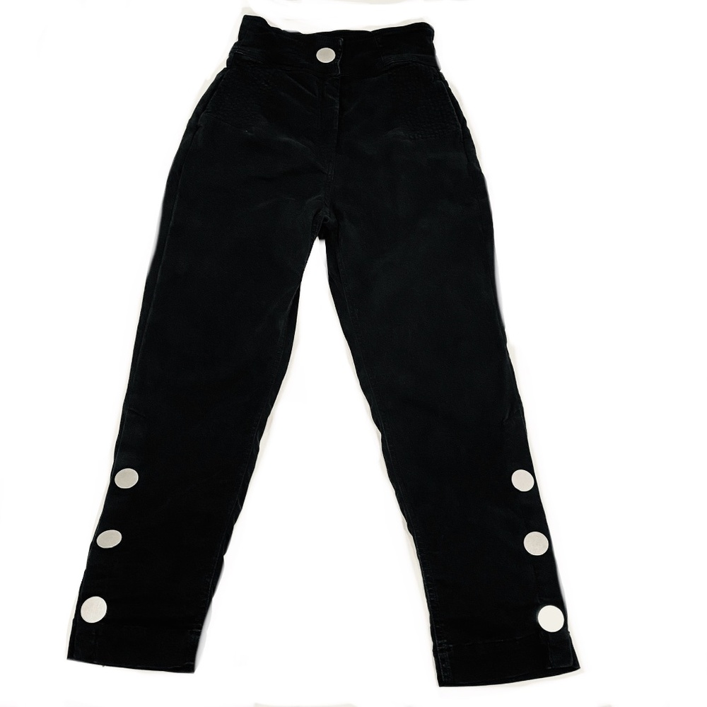 ZARA Black Pants XS Silver Leg Snaps Western Soft Cotton Stretch Straight Leg